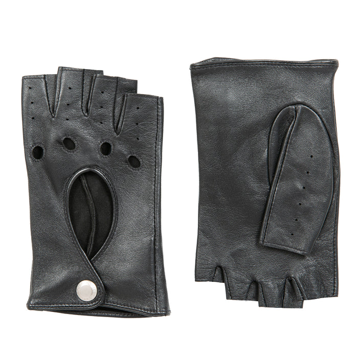 Women's Fingerless Leather Driving Gloves in Black side