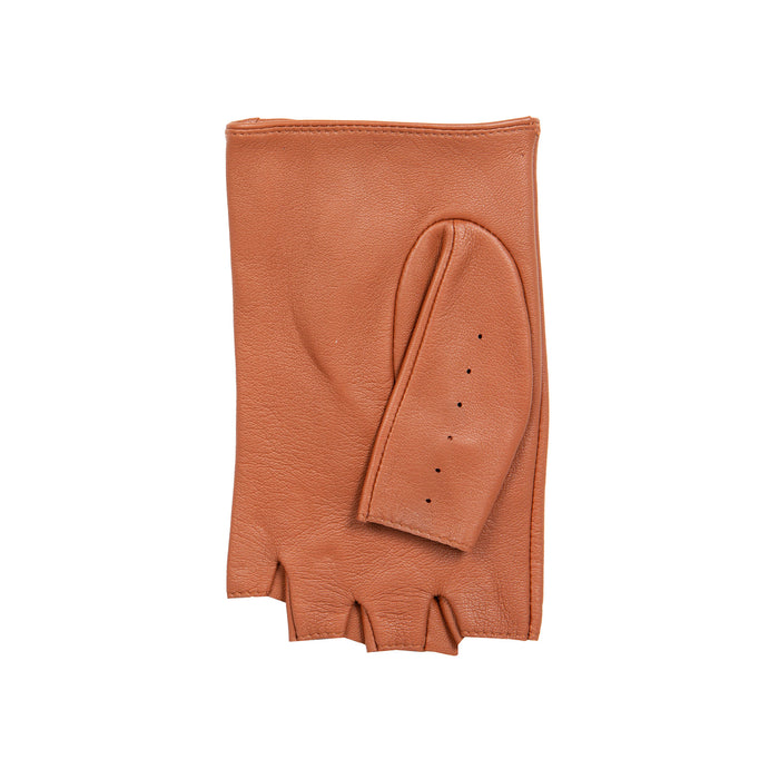 Women's Fingerless Leather Driving Gloves in Cognac side left 