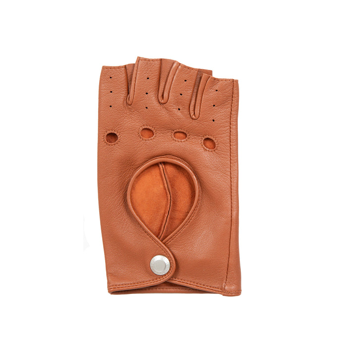Women's Fingerless Leather Driving Gloves in Cognac right