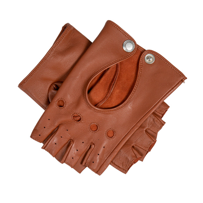 Women's Fingerless Leather Driving Gloves in Cognac