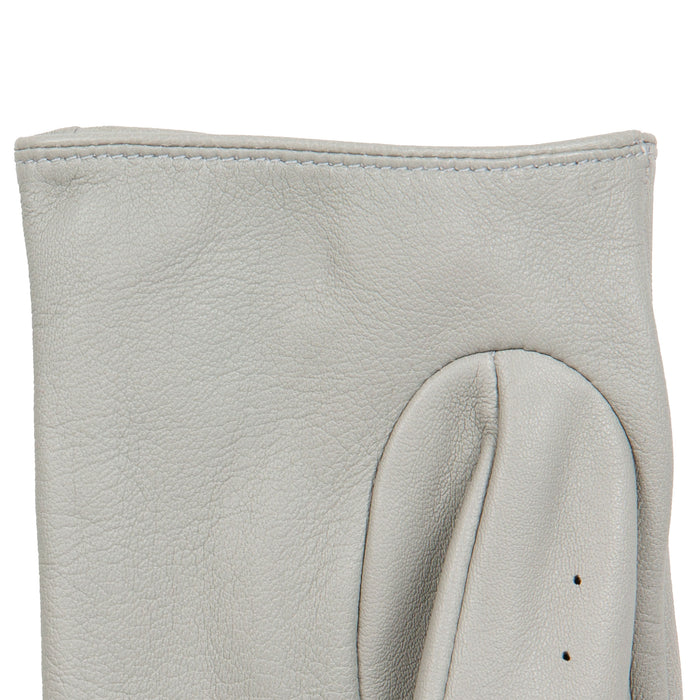 Women's Fingerless Leather Driving Gloves in Dove Grey Left Cuff