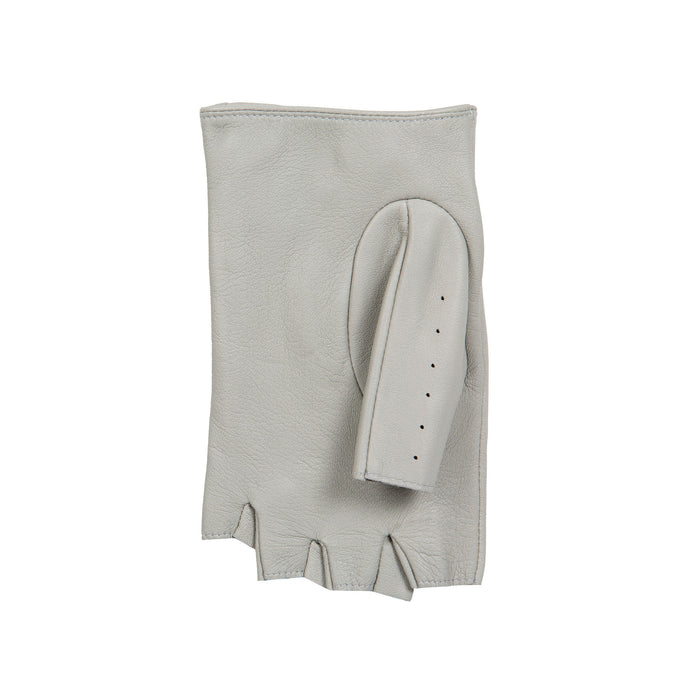 Women's Fingerless Leather Driving Gloves in Dove Grey Left