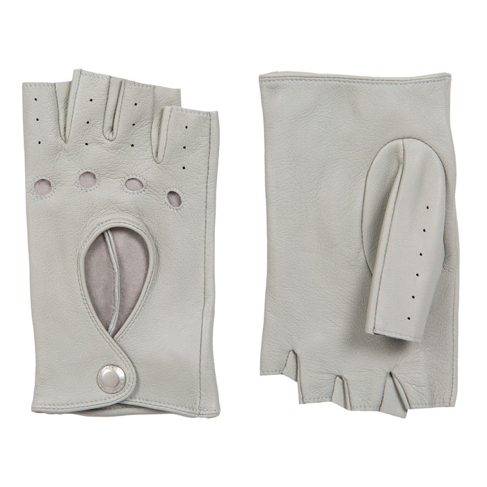 Women's Fingerless Leather Driving Gloves in Dove Grey Side