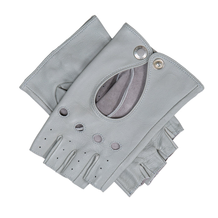 Women's Fingerless Leather Driving Gloves in Dove Grey