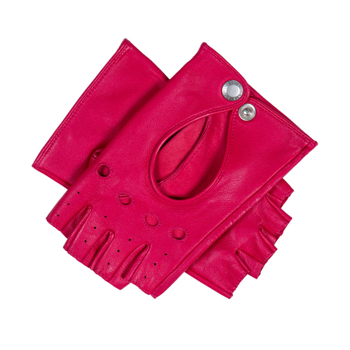 Women's Fingerless Leather Driving Gloves in Fuchsia