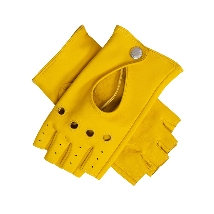 Women's Fingerless Leather Driving Gloves in Yellow