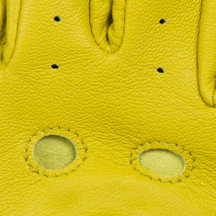 Women's Fingerless Leather Driving Gloves in Lime  fingers