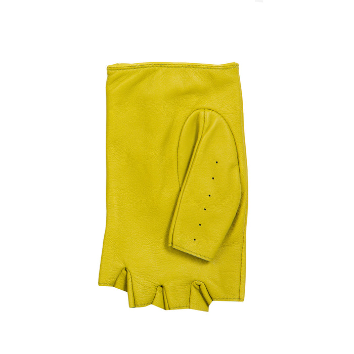 Women's Fingerless Leather Driving Gloves in Lime left