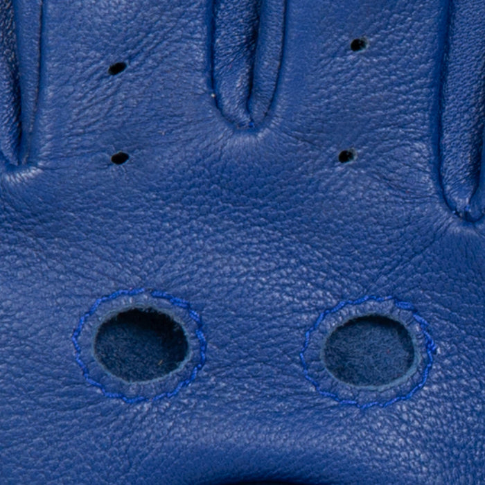 Women's Fingerless Leather Driving Gloves in Marine fingers