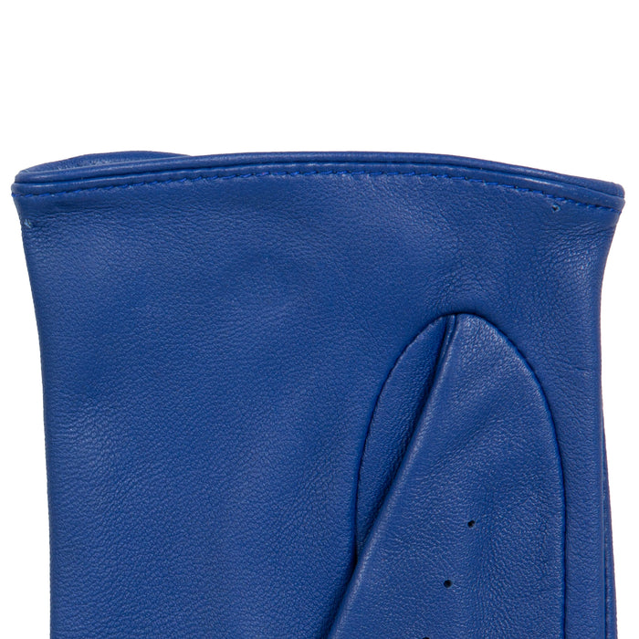 Women's Fingerless Leather Driving Gloves in Marine left cuff