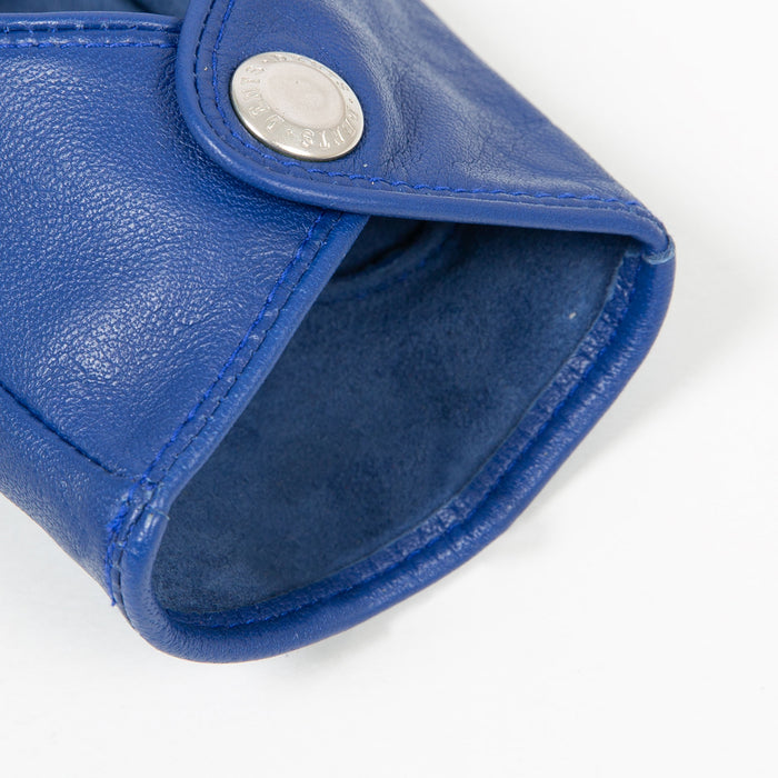 Women's Fingerless Leather Driving Gloves in Marine open cuff
