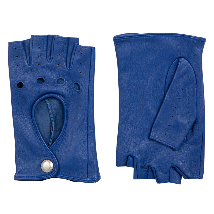Women's Fingerless Leather Driving Gloves in Marine side