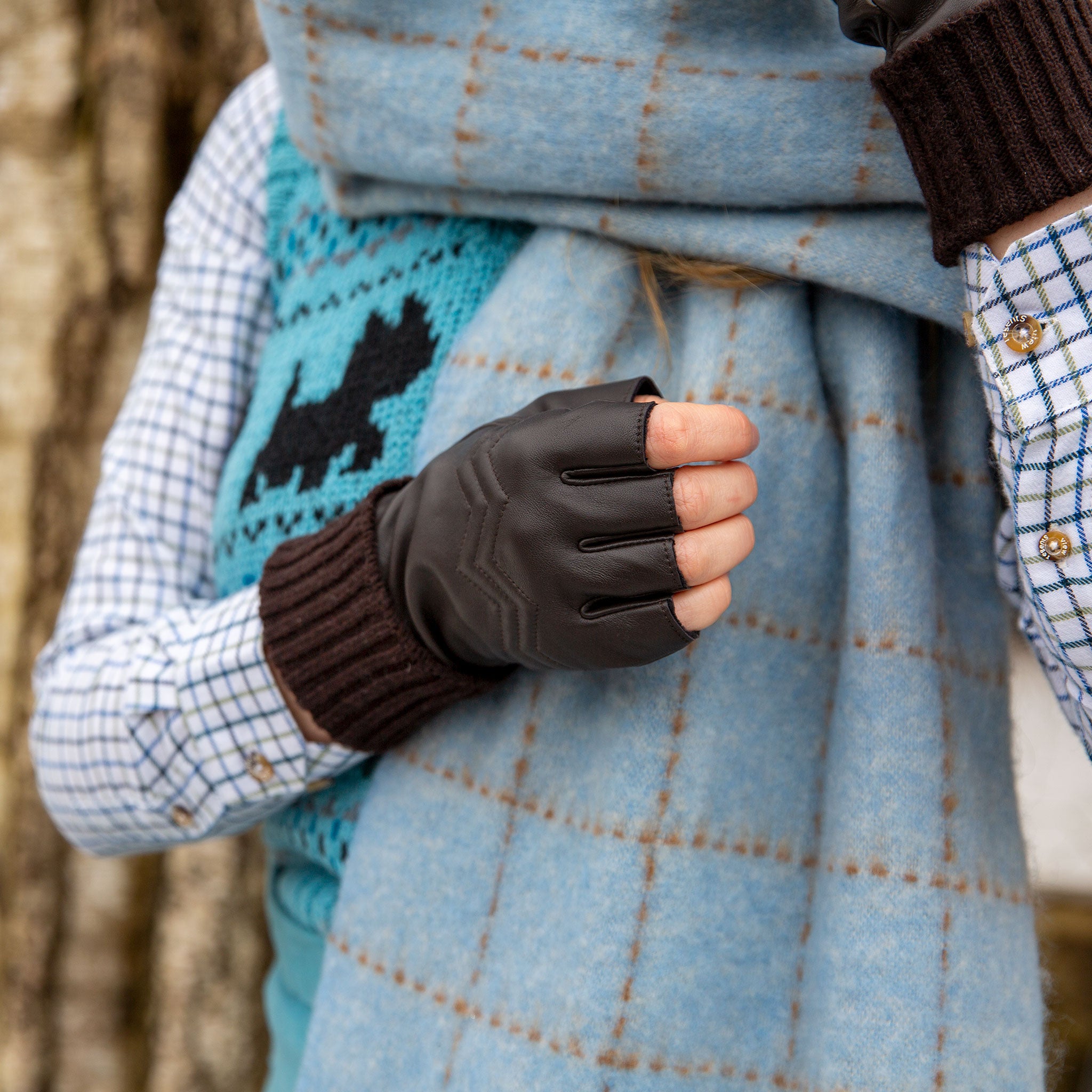 halbfinger handschuhe leder damen Damen fingerlose Lederhandschuhe mit Fleece-Futter und gestepptem Chev