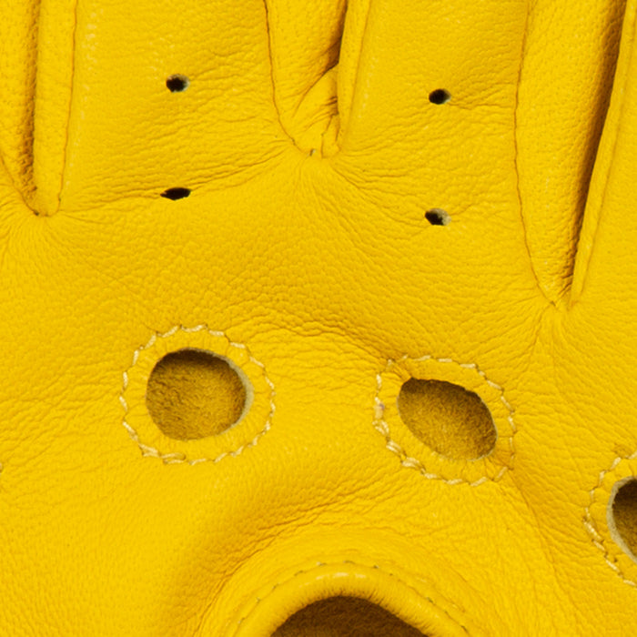 Women's Fingerless Leather Driving Gloves in Yellow fingers