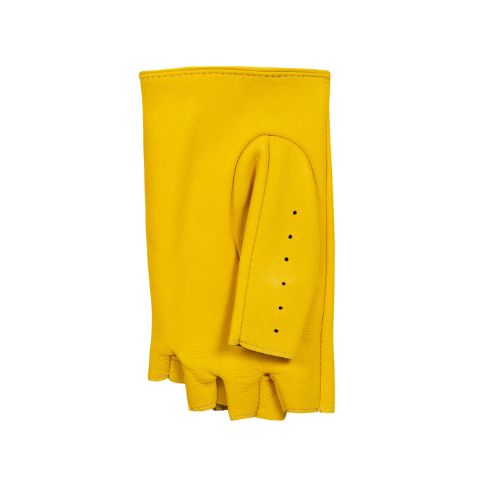 Women's Fingerless Leather Driving Gloves in Yellow left