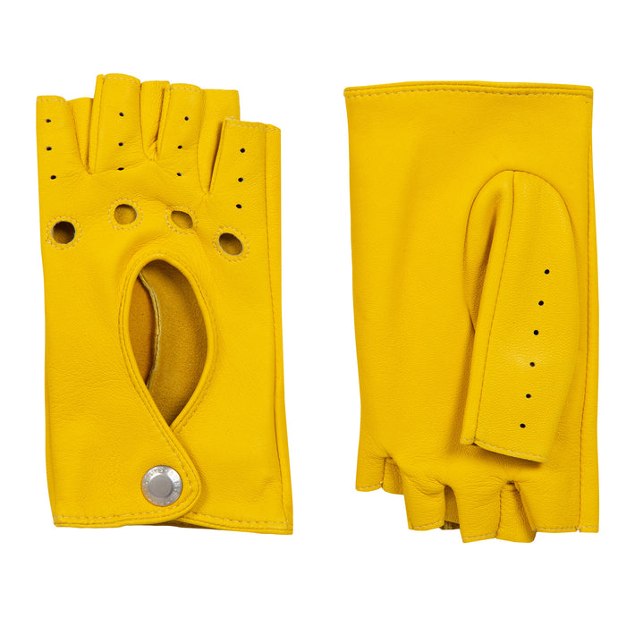 Women's Fingerless Leather Driving Gloves in Yellow side