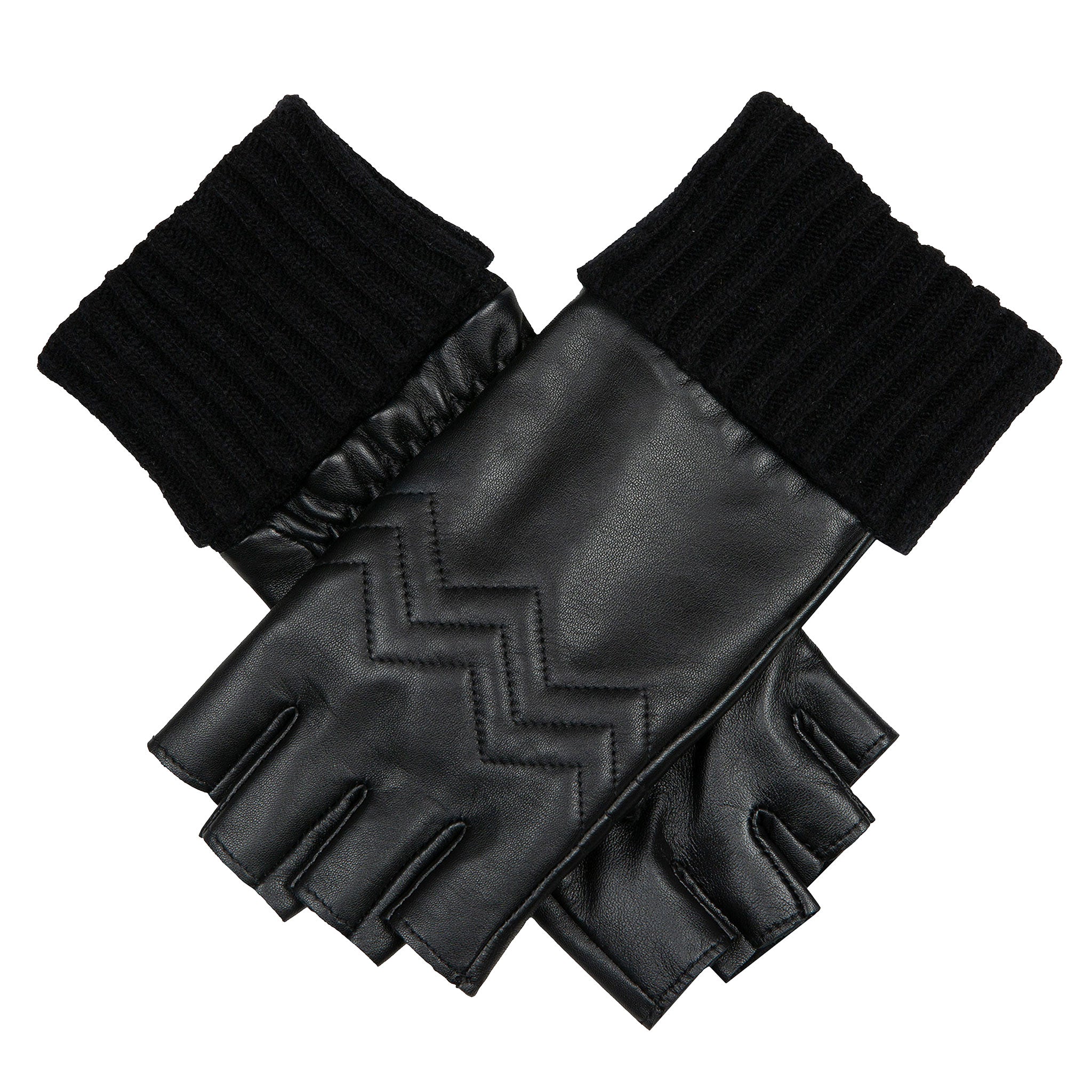 Damen fingerlose Lederhandschuhe mit Fleece-Futter und gestepptem Chev