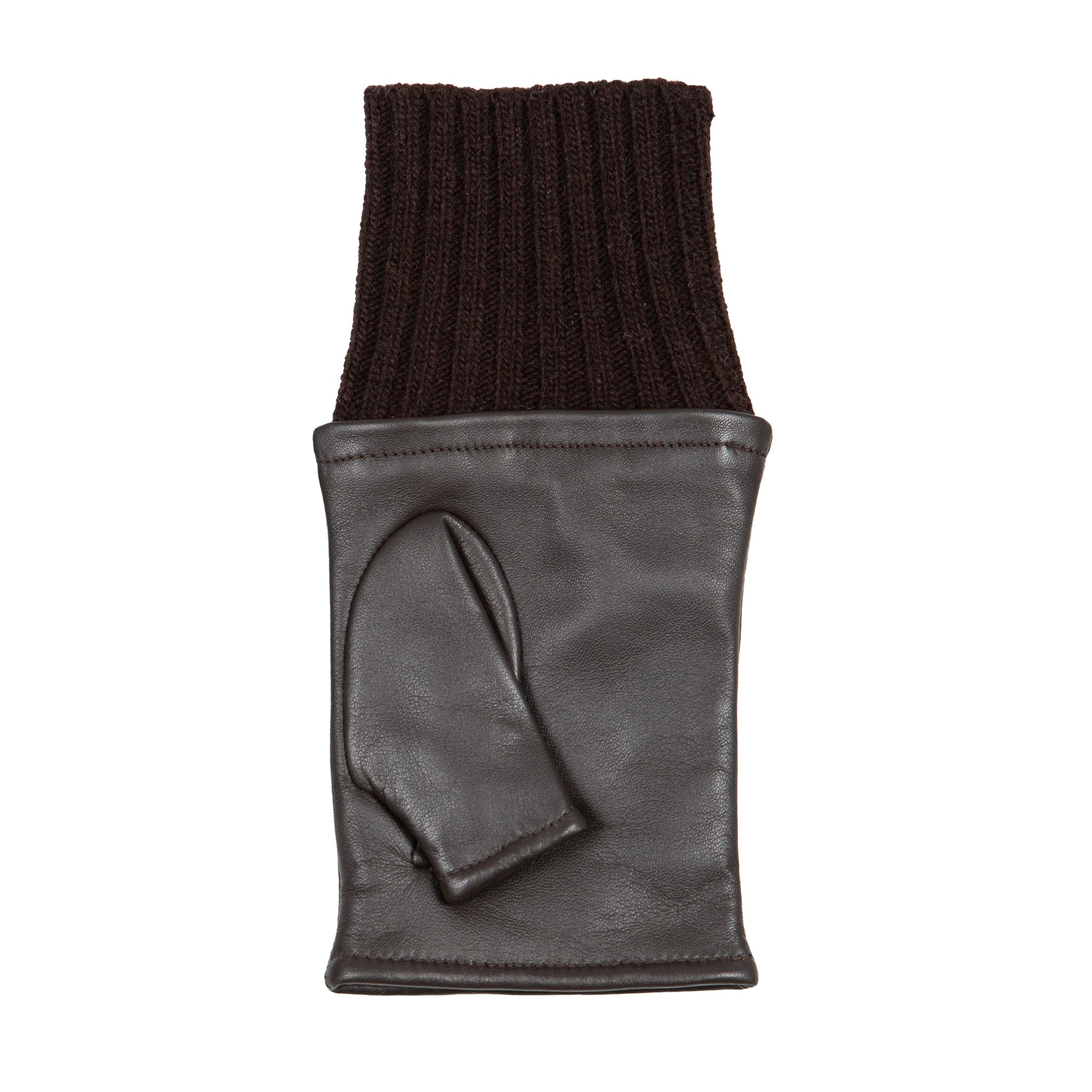 Women's Fingerless Wool Blend-Lined Leather Mittens with Knitted