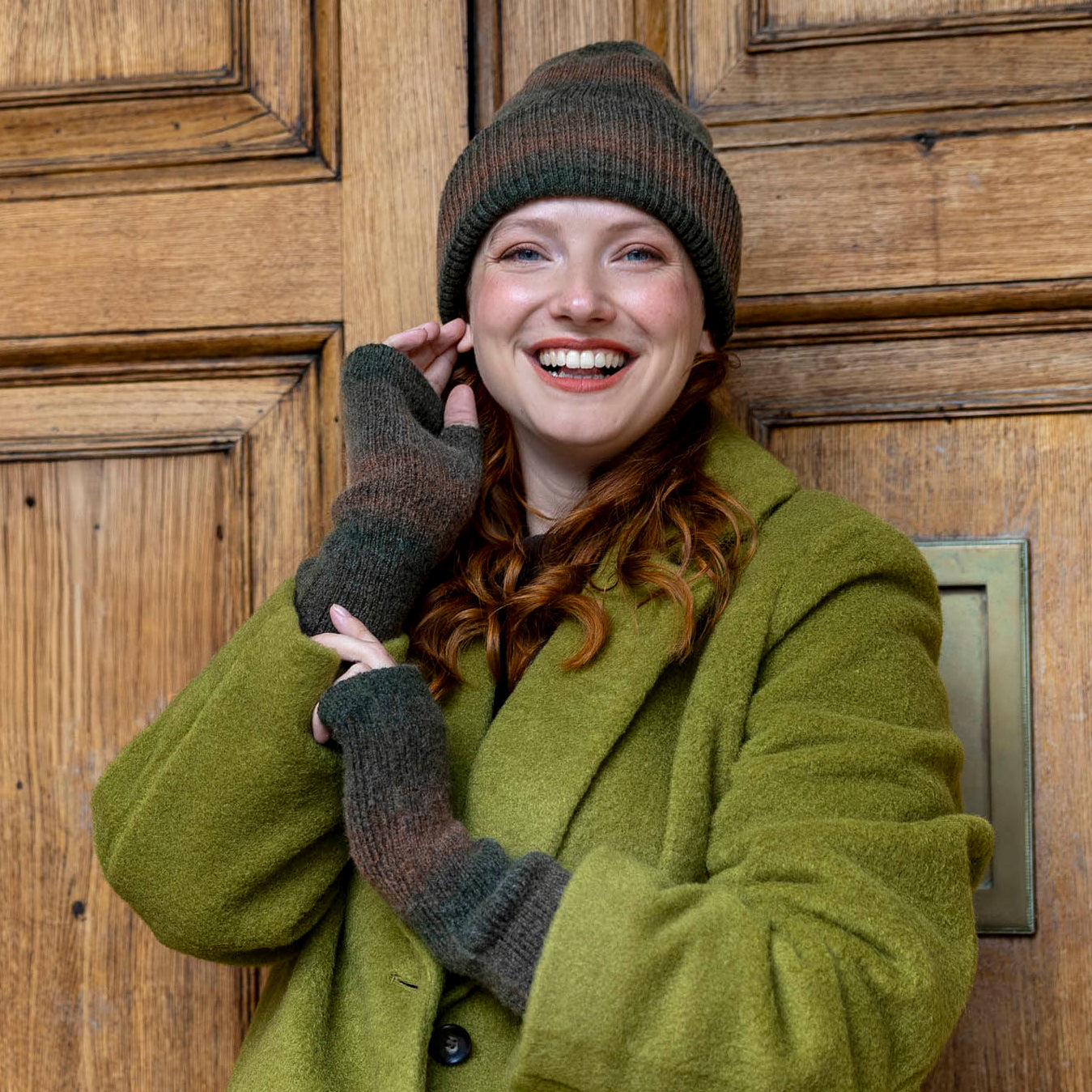 langarmshirt mit handschuhe Damen lange, unterhalb des Ellbogens gerippte Strick-Handgelenkwärmer mit Ombre-Muster