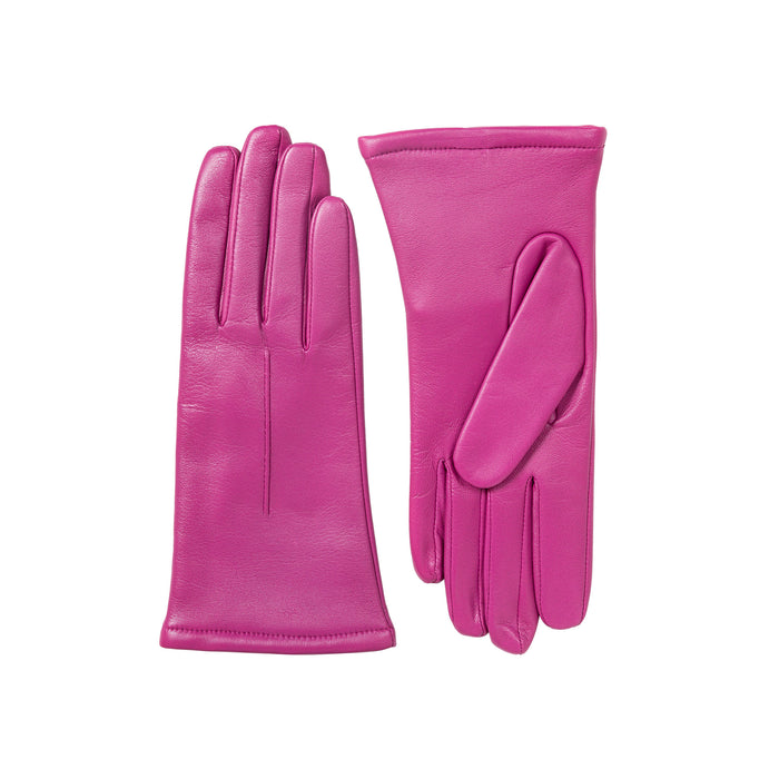 Women's Single Point Lined Leather Gloves in Hot Pink Side