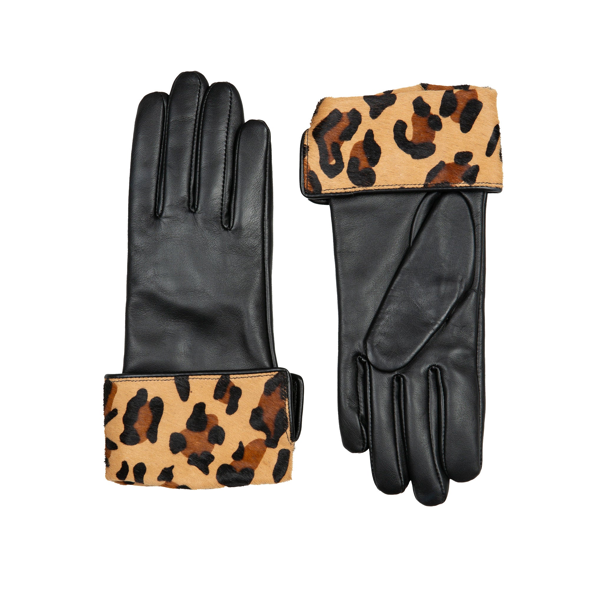 leoparden handschuhe Damenlederhandschuhe mit Ponyskin-Leopardenmuster-Bündchen