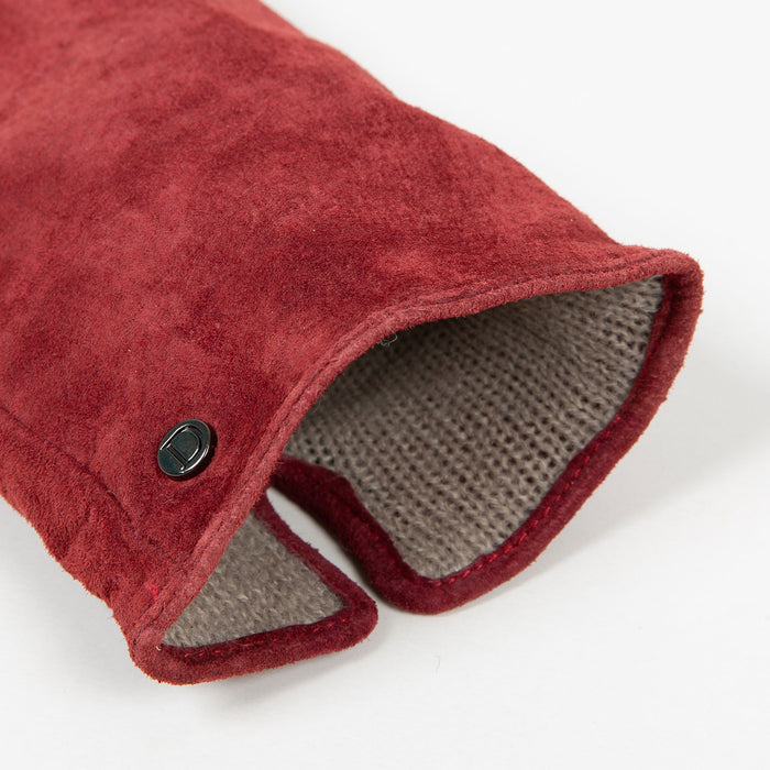 Women's Lined Suede Gloves in Claret Open Cuff