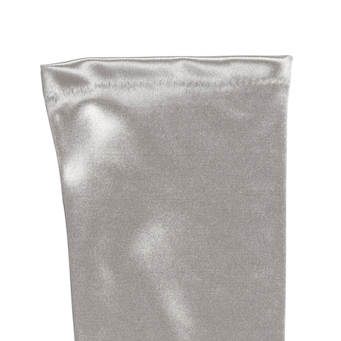 Women's long above-elbow satin gloves in silver grey -  cuff
