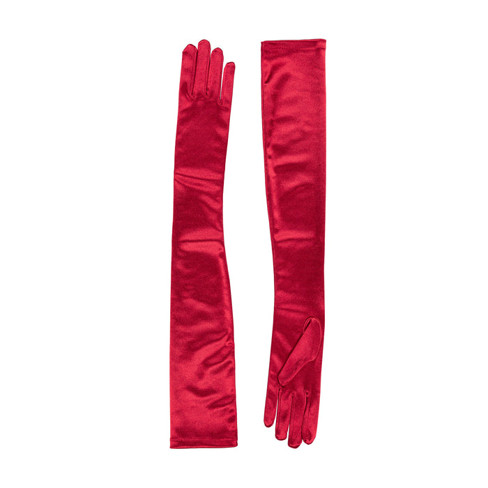 Women's long opera satin gloves in berry - both gloves