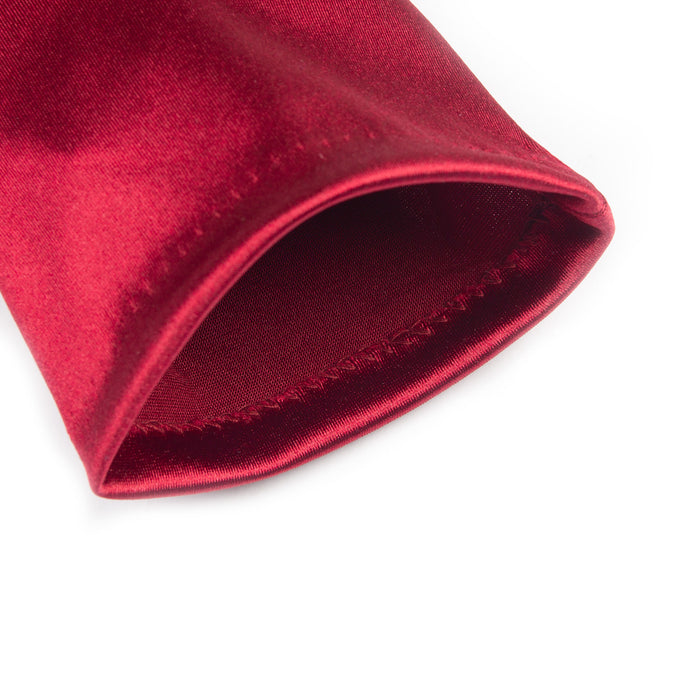 Women's Long Opera Satin Gloves in Burgundy open cuff