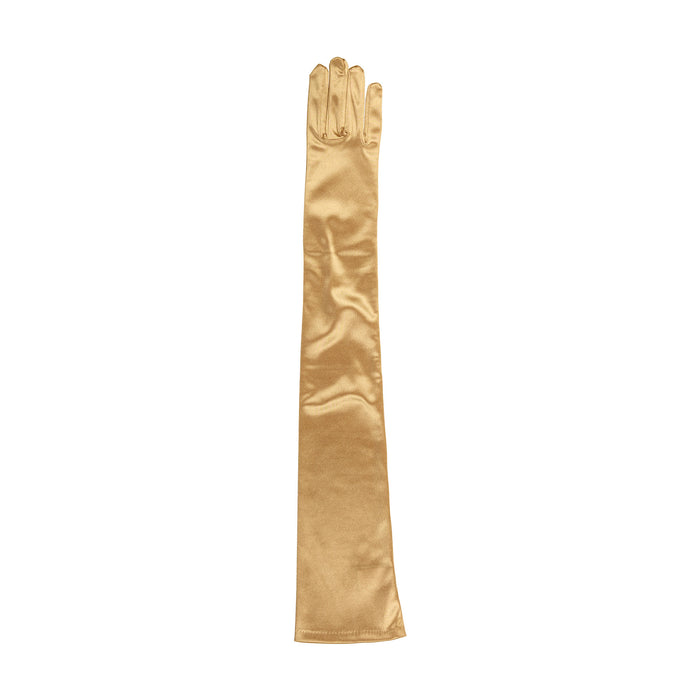 Women's long opera satin gloves in gold - single glove