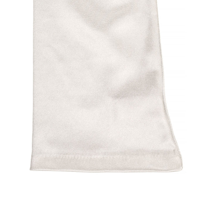 Women's long opera satin gloves in ivory - close up of the cuff