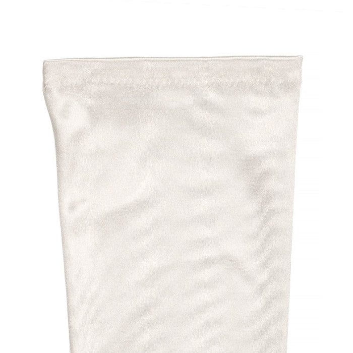Women's long opera satin gloves in ivory - cuff palm side