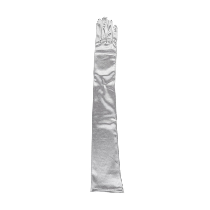 Women's long opera satin gloves in silver grey - single glove