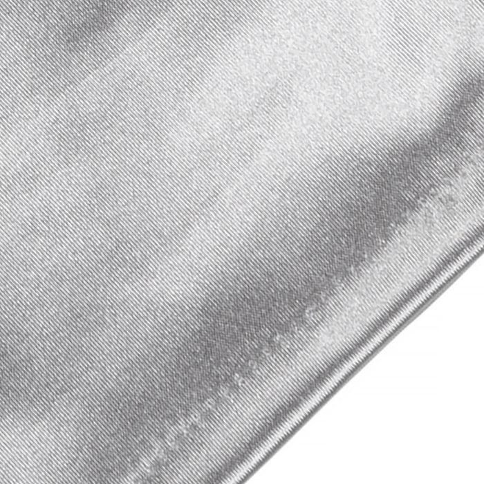 Women's long opera satin gloves in silver grey - end of the cuff
