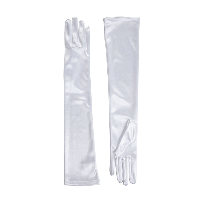 Women's long opera satin gloves in white - both gloves
