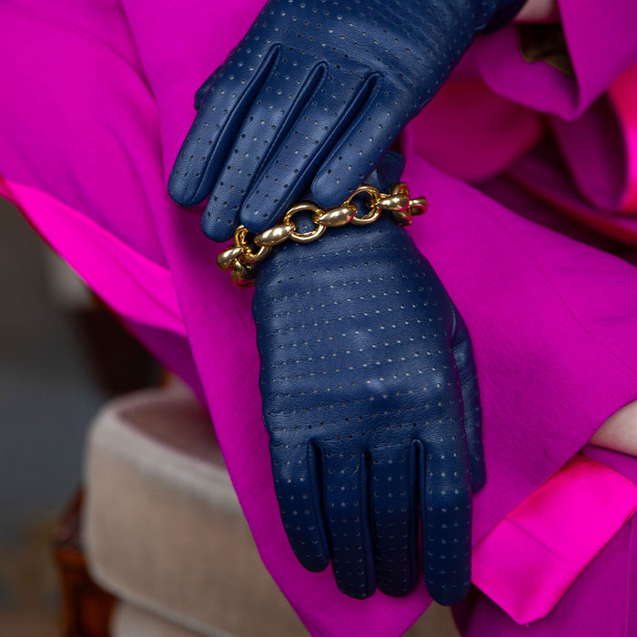 handschuhe damen leder blau Perforierte Lederhandschuhe für Damen