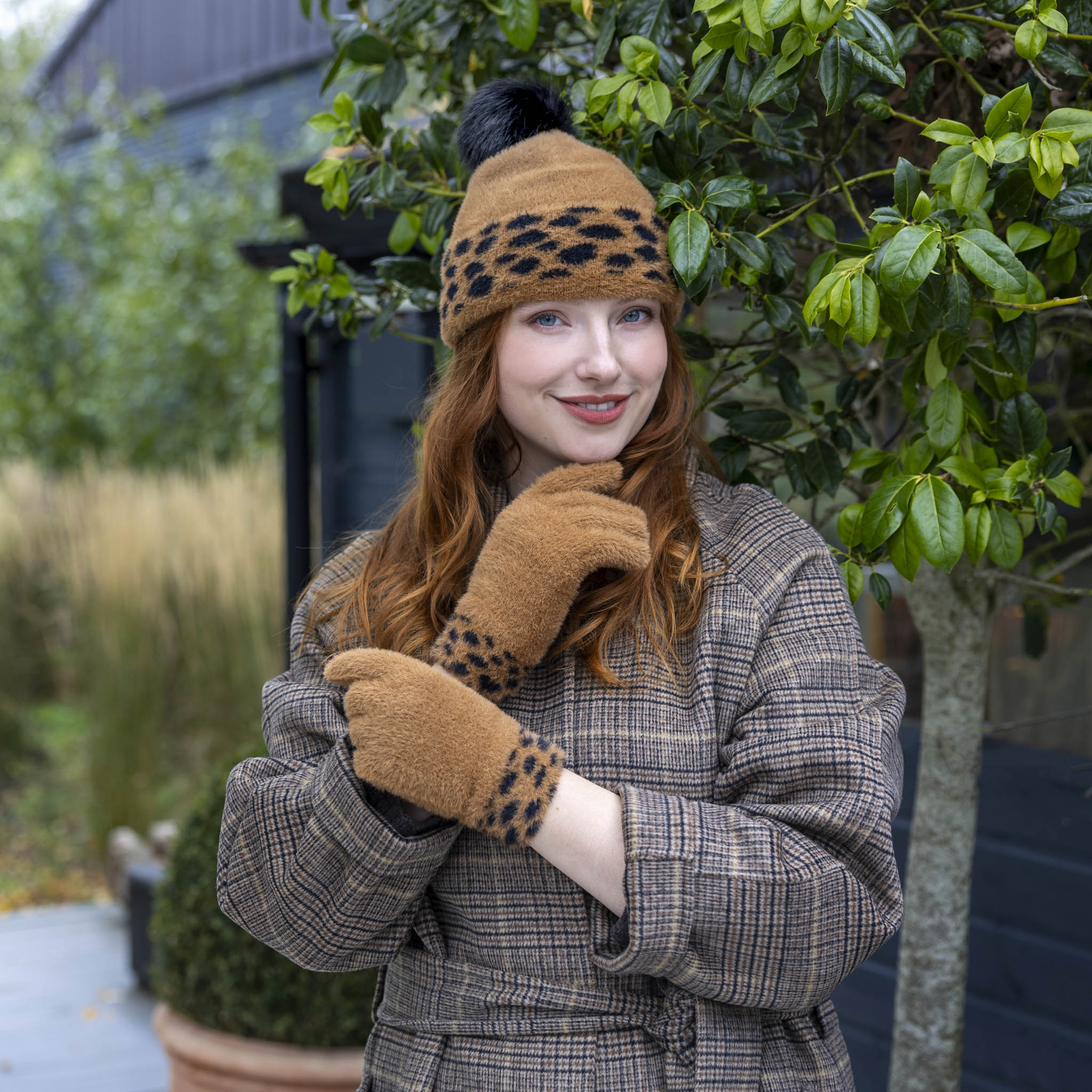 Damen Gesprenkelte Feder Garn Gestrickte Handschuhe