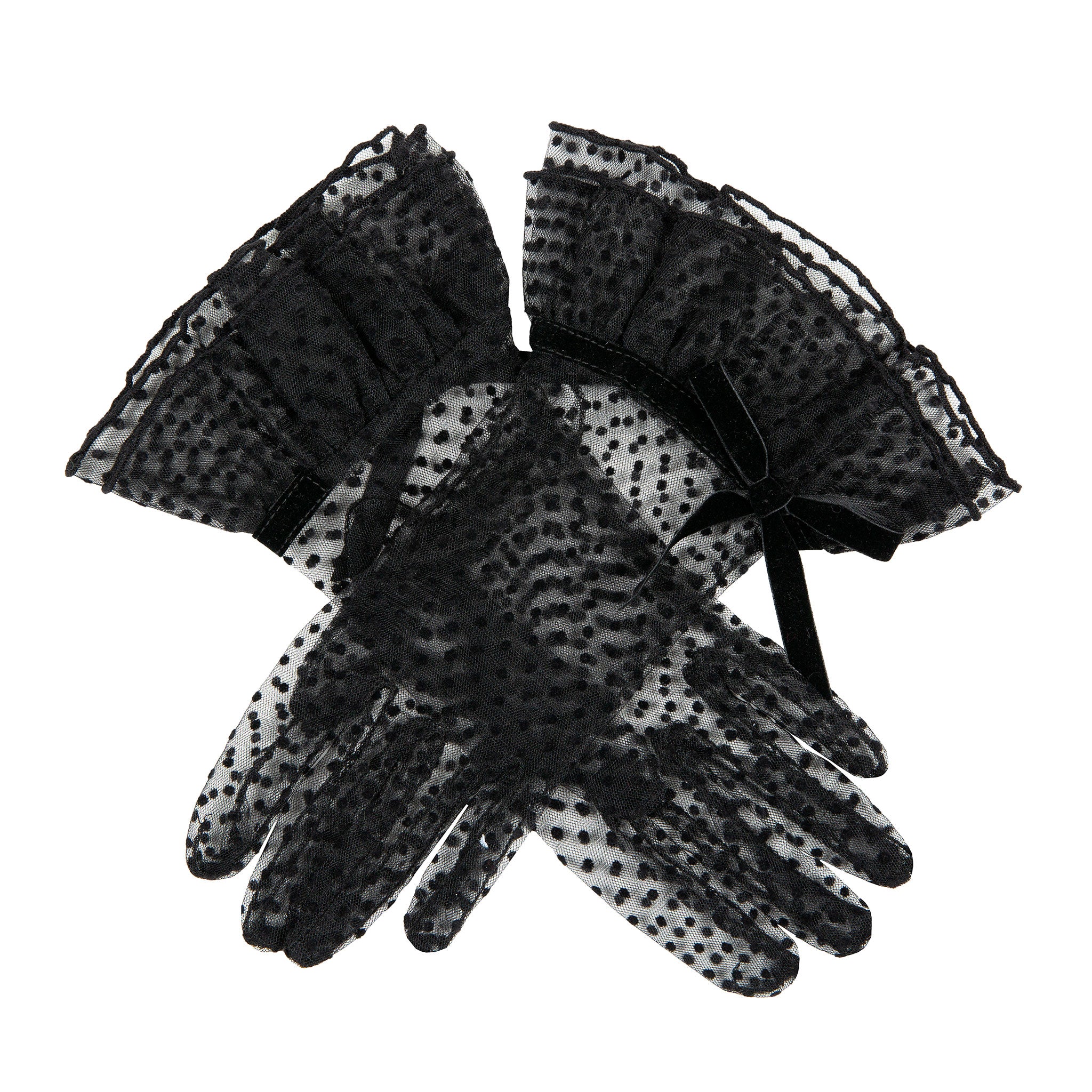 handschuhe tüll Damen-Handschuhe aus fleckigem Tüll mit doppelter Manschette und Schle