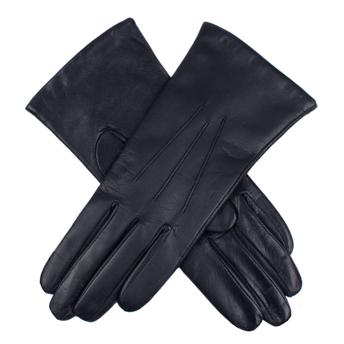Women's Three Point Cashmere Lined Leather Gloves Navy