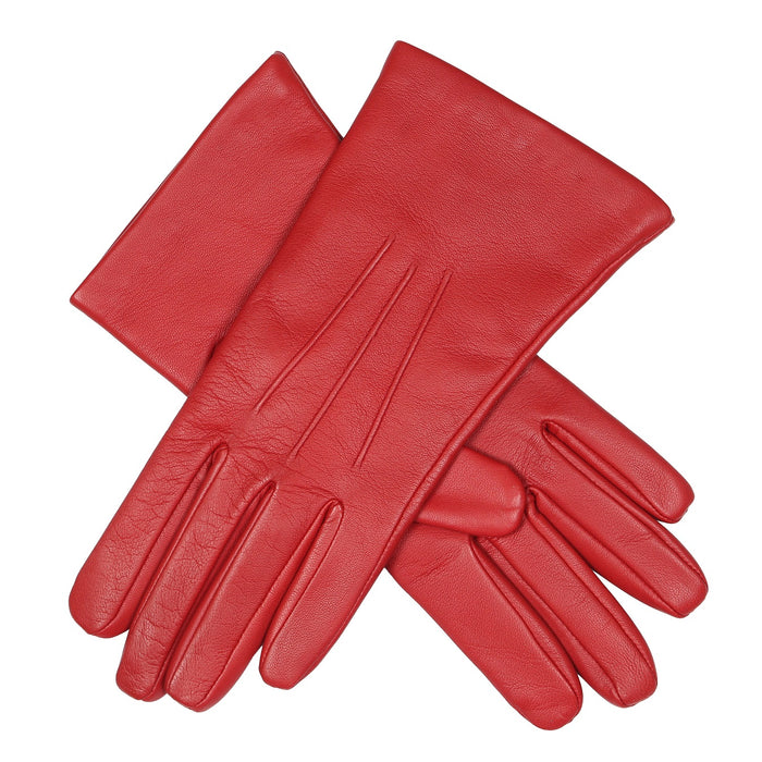 Women's Three Point Cashmere Lined Leather Gloves Berry