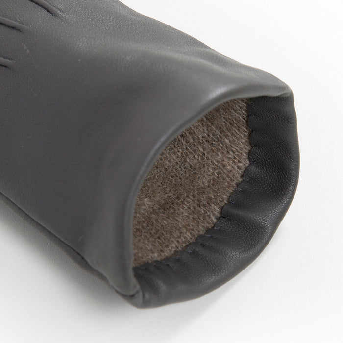 Women's Three Point Cashmere Lined Leather Gloves Charcoal open cuff