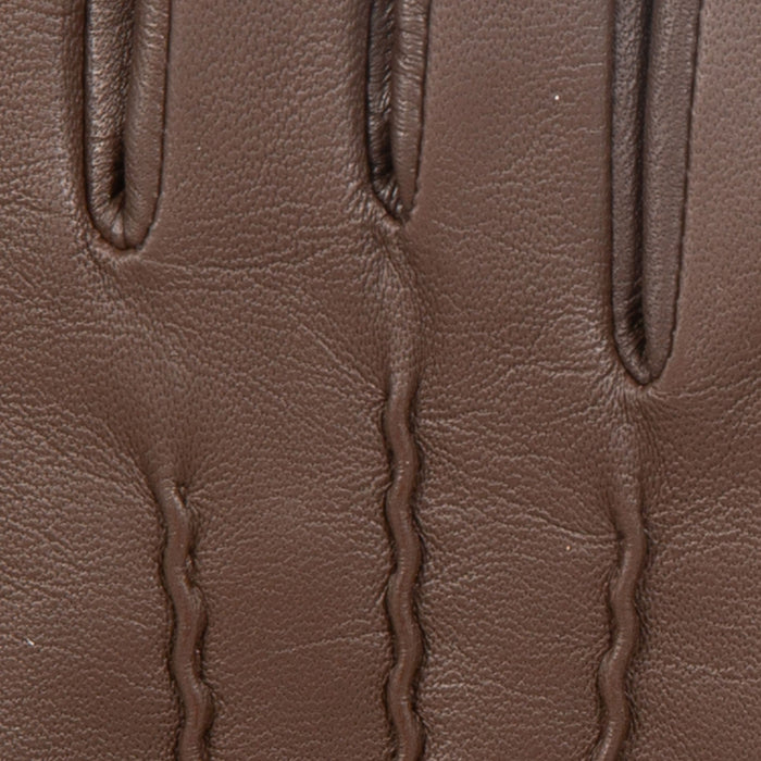 Women’s Touchscreen Three-Point Cashmere-Lined Leather Gloves with Buttons in mocca fingers