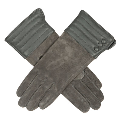 Wasserabweisende Dreipunkt-Handschuhe aus Nubukleder mit Kunstpelzfutt