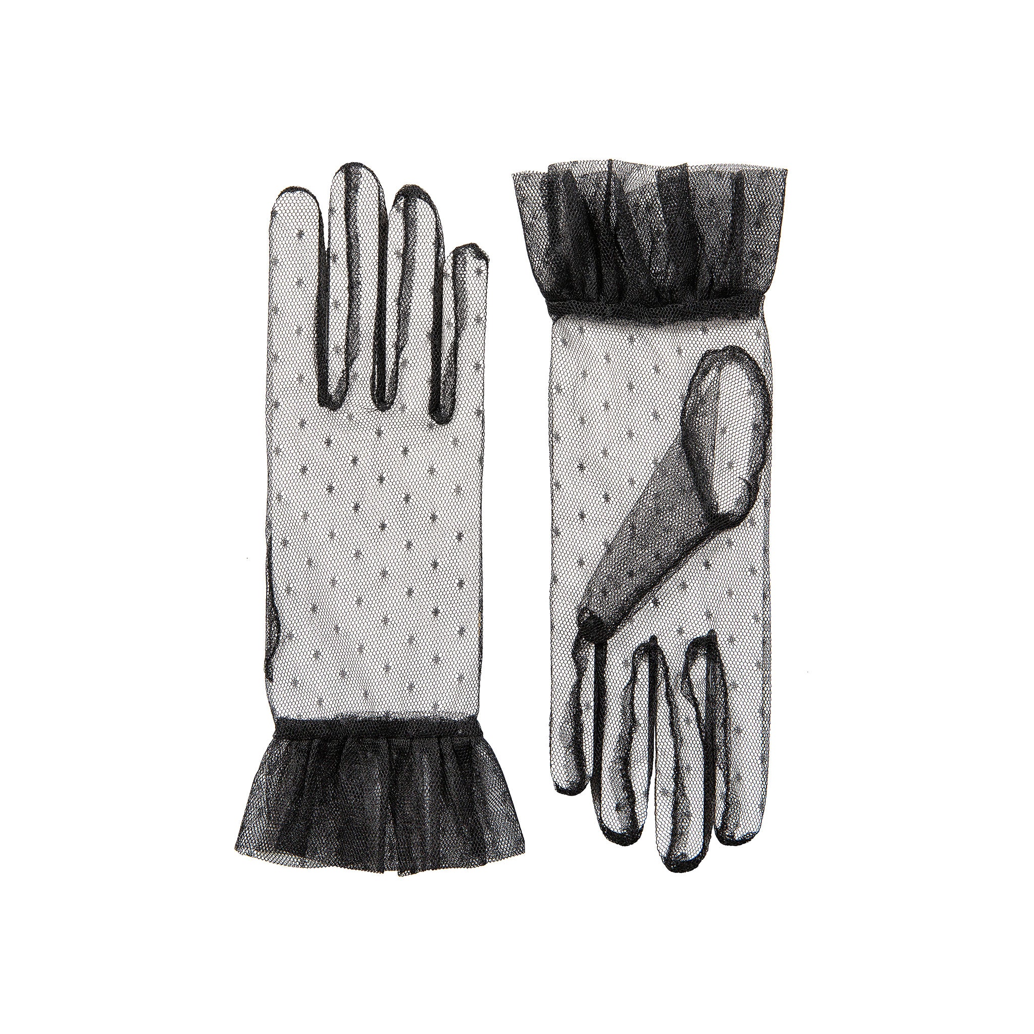 handschuhe aus tüll Damen-Handschuhe aus Tüll mit Rüschenbündchen