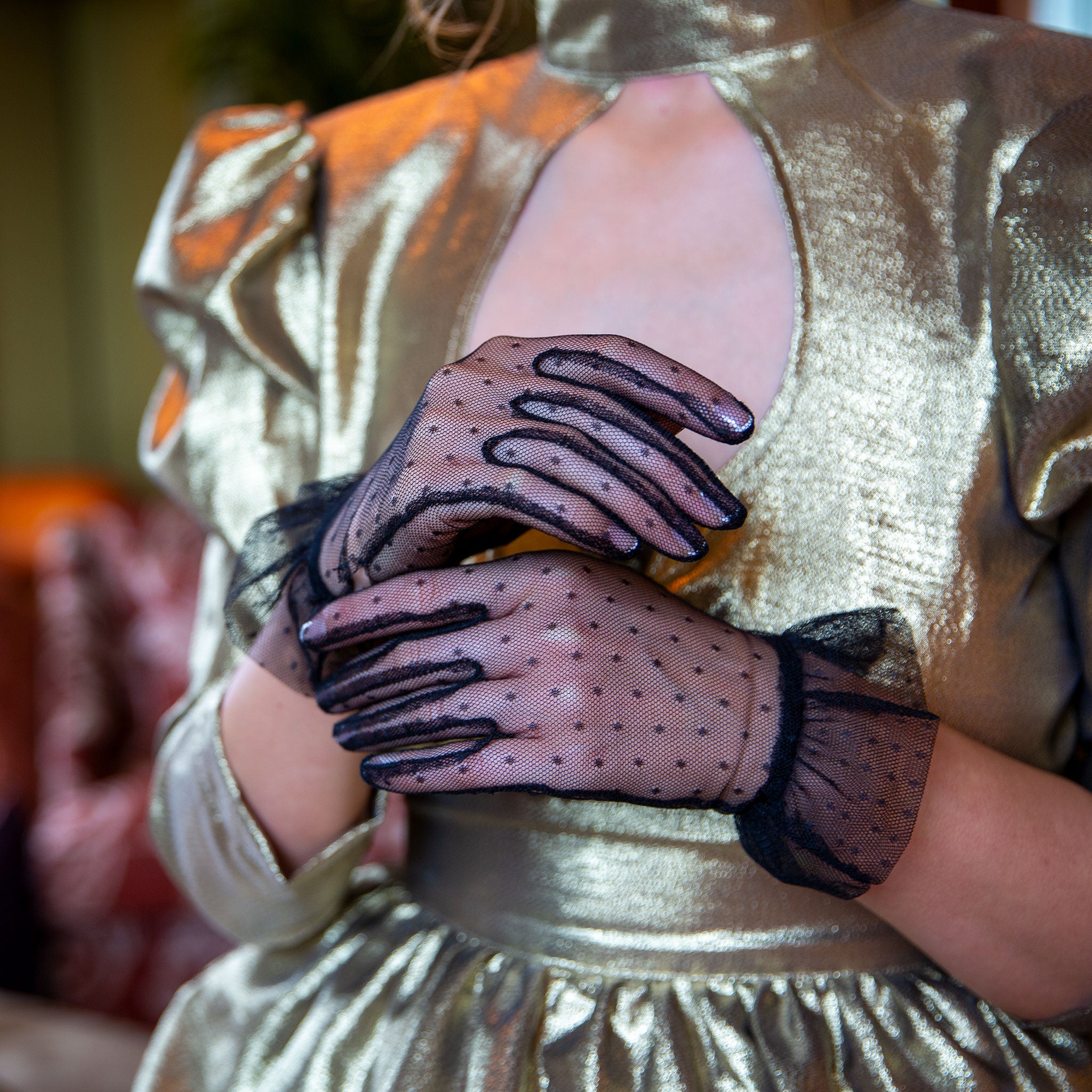 handschuhe aus tüll Damen-Handschuhe aus Tüll mit Rüschenbündchen