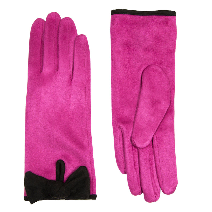 Damenhandschuhe aus Velourslederimitat mit Besatz und Schleife