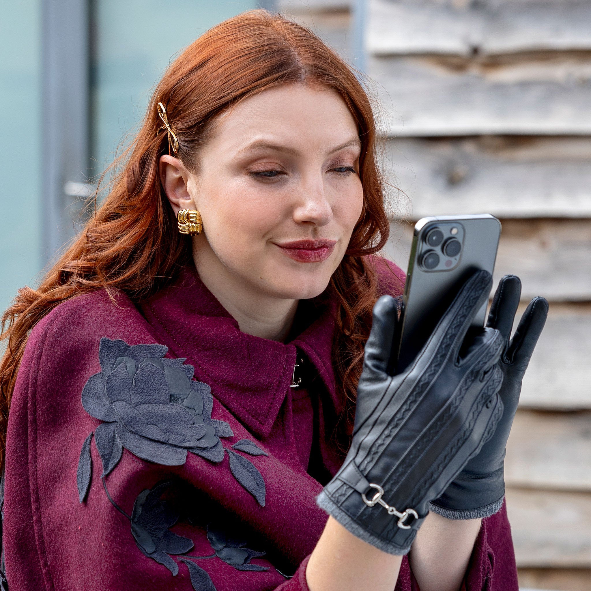 gute touchscreen handschuhe Damen Touchscreen Wasserabweisende Lederhandschuhe mit Wollfutter und Ziernähten
