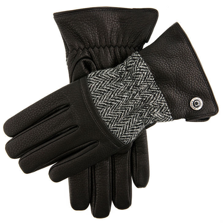 Herren Heritage Cashmere-Lined Harris Tweed und Deerskin LederhandschuheSCHWARZ/ANTRAZIT/Schwarz / XL