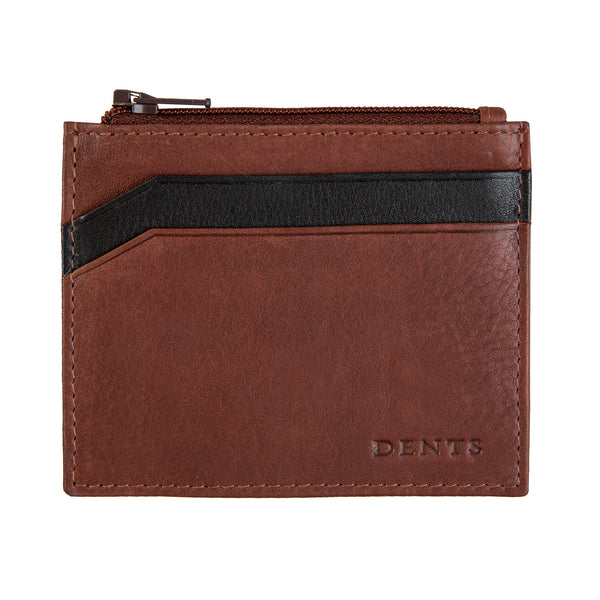 Men's Two-Colour Pebble Grain Leather Card Holder with RFID Blocking and Zipped Pocket