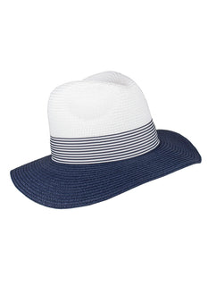 Women’s Two-Tone Straw Fedora Hat with Striped Ribbon